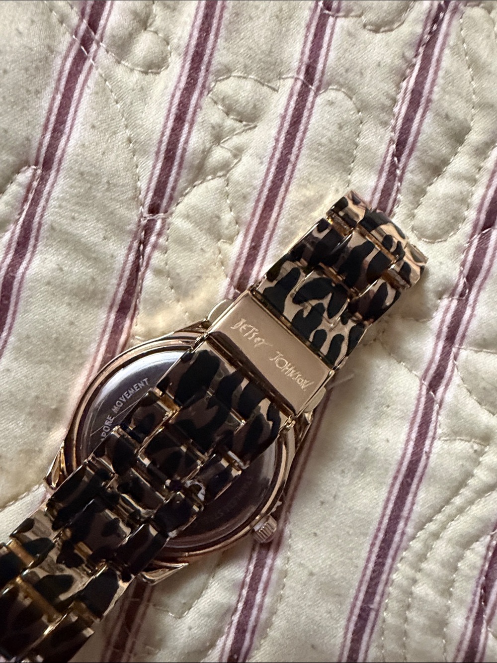 Betsey Johnson Gold Tone Watch with Pink Leopard Accents - Picture 8 of 8